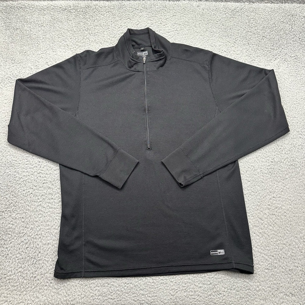 REI Co-op Mens Large Midweight Base Layer Half-Zip Black 1/2 Zip Pullover 207878